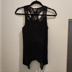 Black Full Lace Back Tank Top With Lingerie Garter